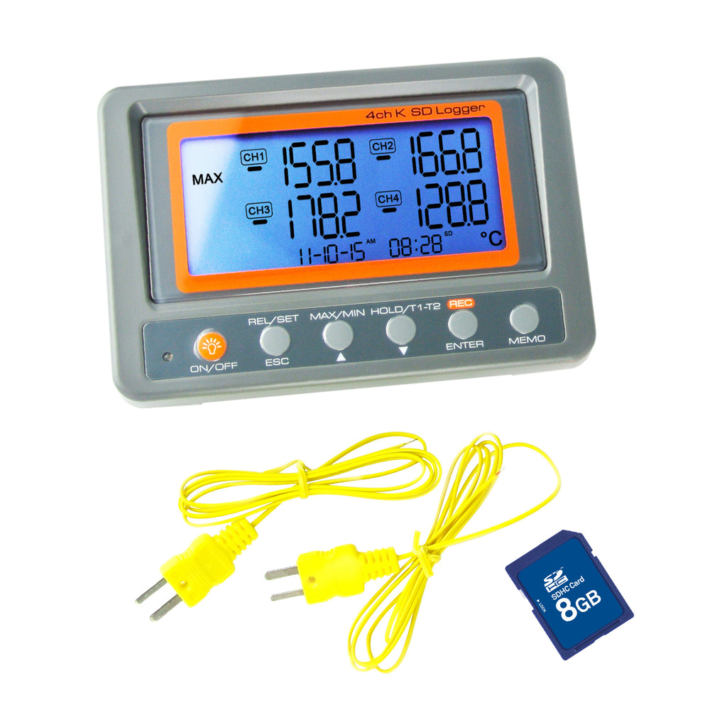 88598 Digital 4 Channels K-type Thermocouple Thermometer SD Card Logge –  Gain Express