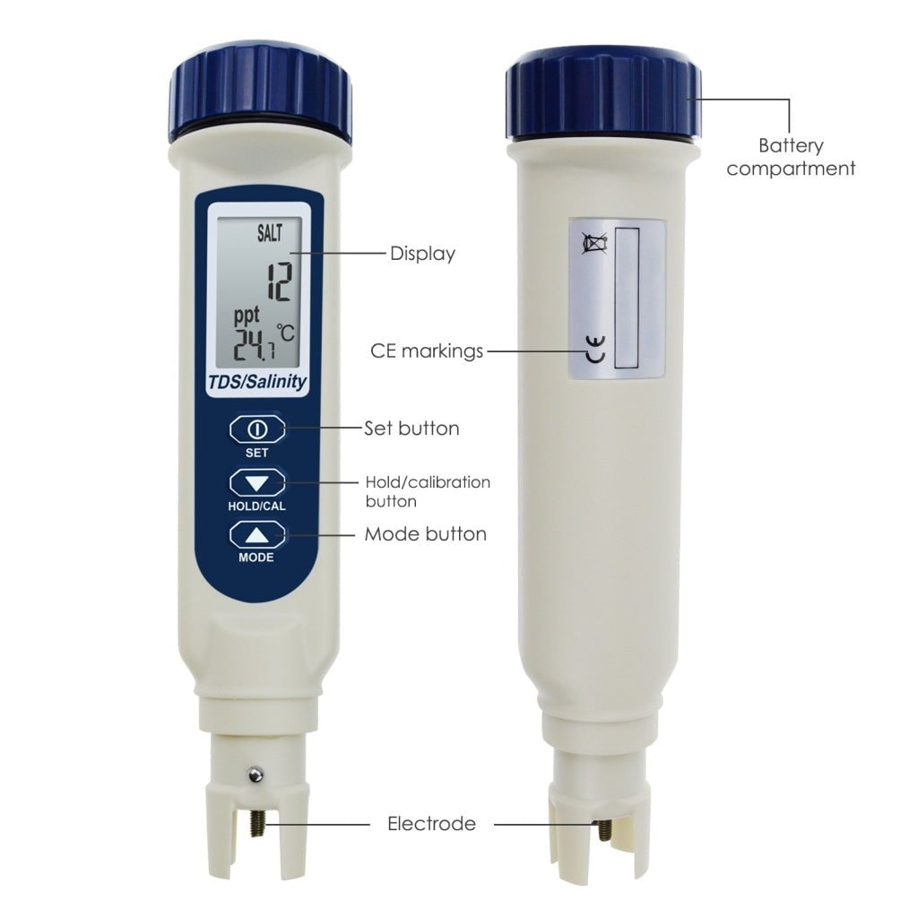 837 - 3 837 - 3 Pentype TDS / Salinity / Temperature Tester Water Quality Meter ATC Multiple Units (ppt, ppm, S.G., %, °C, °F) Digital Tool for Saltwater Monitoring & Testing IP65 Waterproof Housing - Gain Express