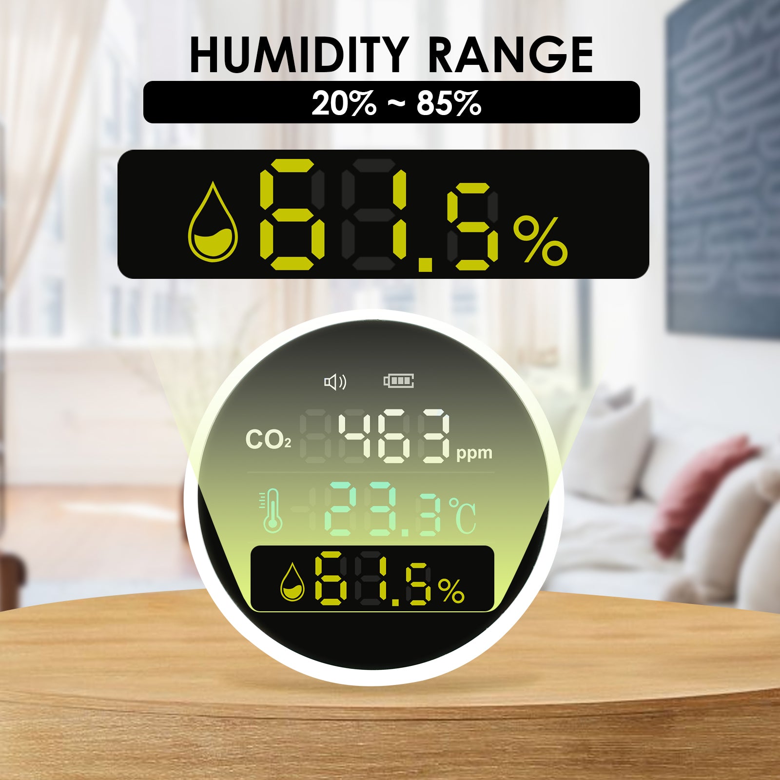 AQM-396 Carbon Dioxide CO2 Monitor Wall Mount Indoor Air Quality Meter Temperature Humidity Tester Colored Large Screen Display with Alarm 400~5000PPM NDIR Sensor
