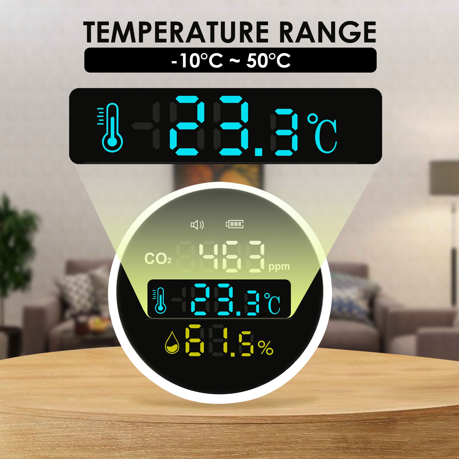AQM-396 Carbon Dioxide CO2 Monitor Wall Mount Indoor Air Quality Meter Temperature Humidity Tester Colored Large Screen Display with Alarm 400~5000PPM NDIR Sensor