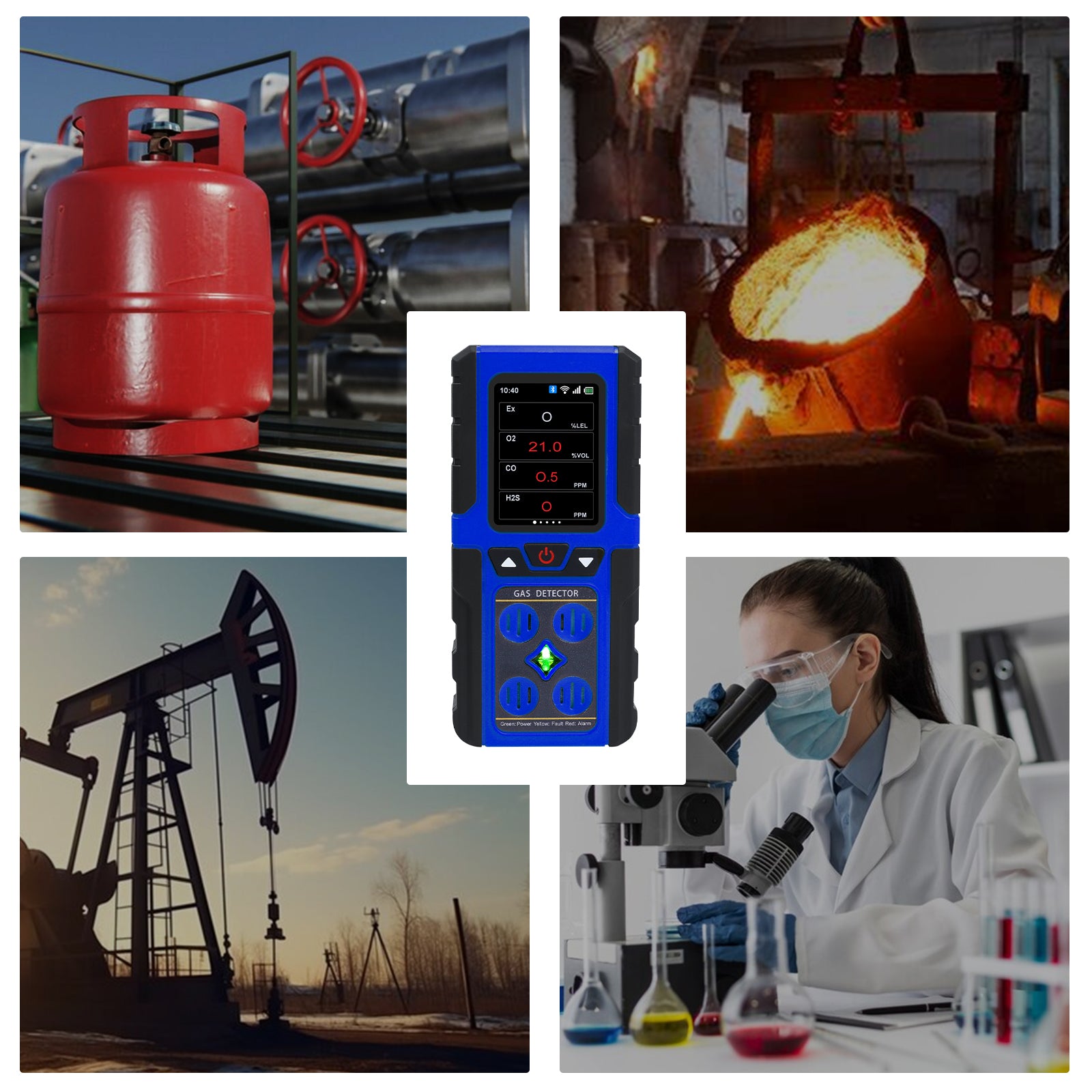 AQM-434 Gas Leak Detector 4-in-1 H2S|EX|O2|CO Tester Analyzer Instant Alerts Audible, Light, Vibration Alarm Natural Methane Gas Detector IP68 with Data Storage Portable Rechargeable