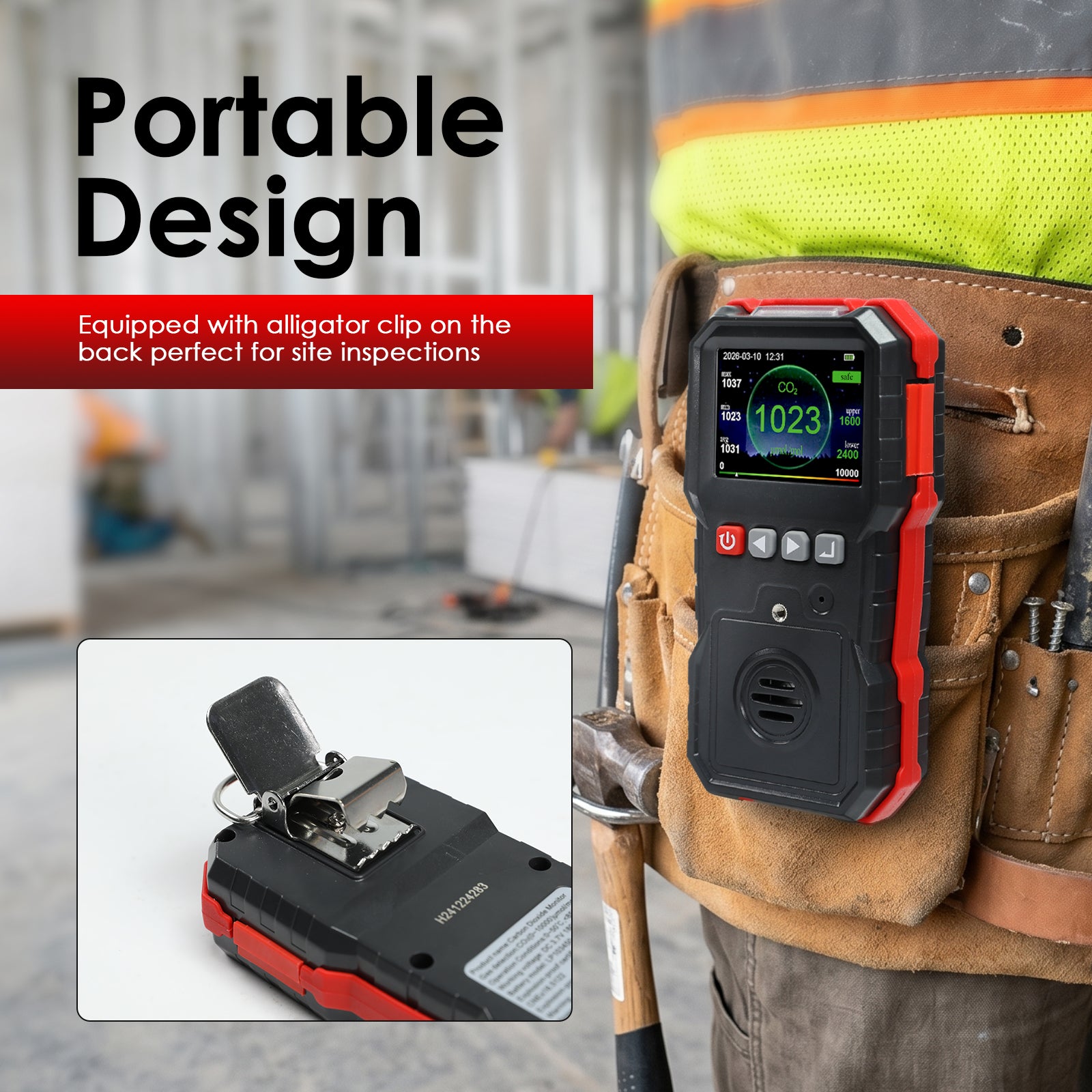 AQM-551 Portable CO2 Detector Carbon Dioxide Gas Monitor 0~10000ppm with Alarm Indicator, 7605 Data Logging Capacity, Color Display, USB Rechargeable IAQ Analyzer for Petroleum Industry, Metallurgy Laboratory & Scientific Research