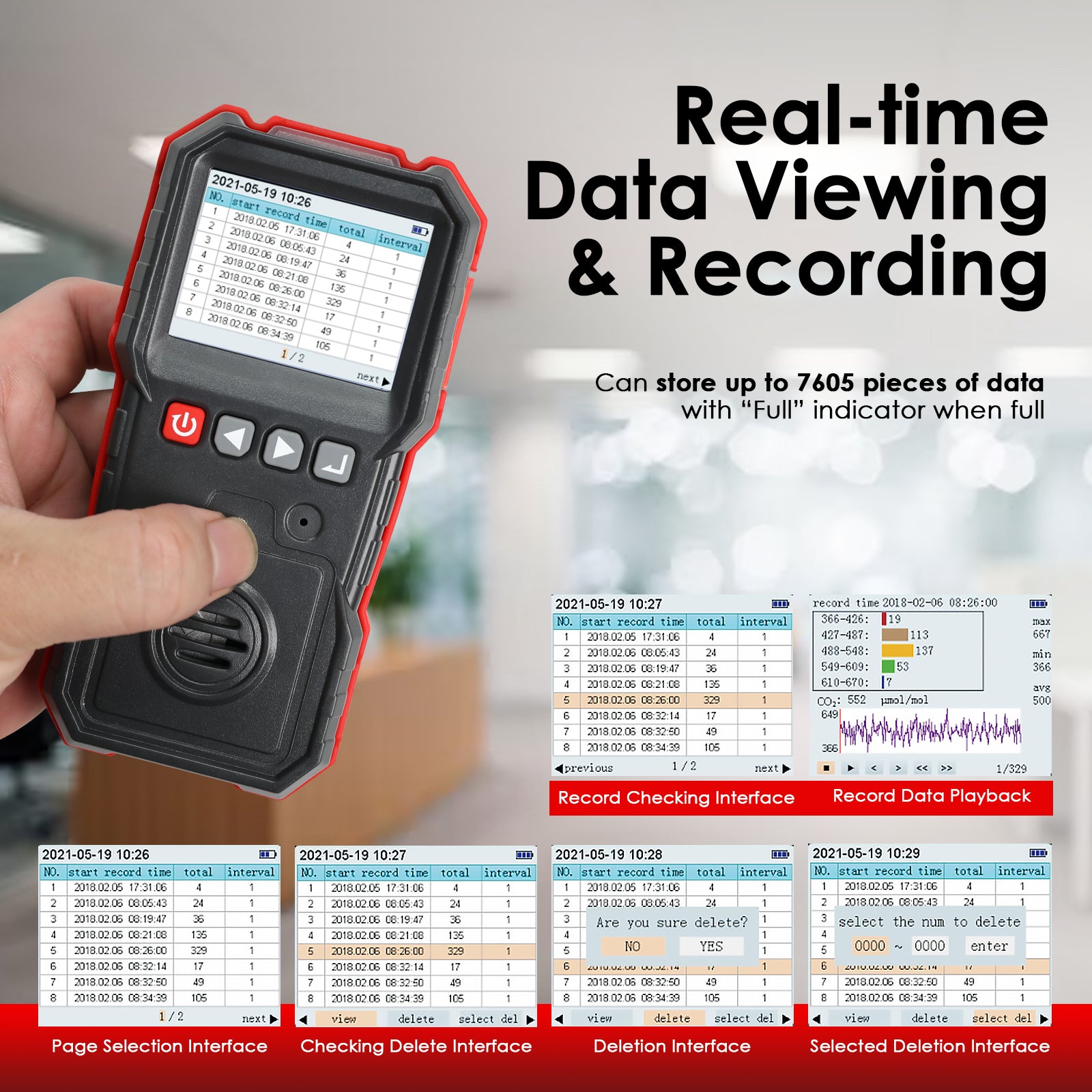 AQM-551 Portable CO2 Detector Carbon Dioxide Gas Monitor 0~10000ppm with Alarm Indicator, 7605 Data Logging Capacity, Color Display, USB Rechargeable IAQ Analyzer for Petroleum Industry, Metallurgy Laboratory & Scientific Research