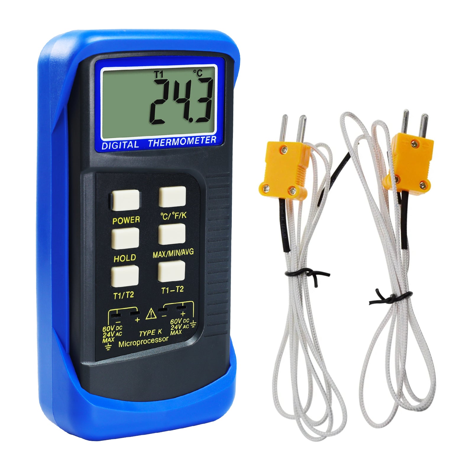 68022 Digital 2 Channels K-Type Thermometer 2 Thermocouples -50~1300°C (-58~2372°F) Handheld High Temperature Kelvin Scale Dual Measurement Meter Sensor