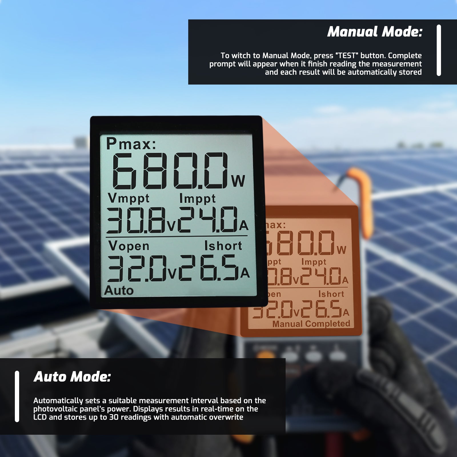 EMF-541 2000W Solar Panel Tester MPPT Photovoltaic Meter with Data Storage, Full Protection & Color Screen | Portable PV Panel Tester for Testing, Installation & Maintenance