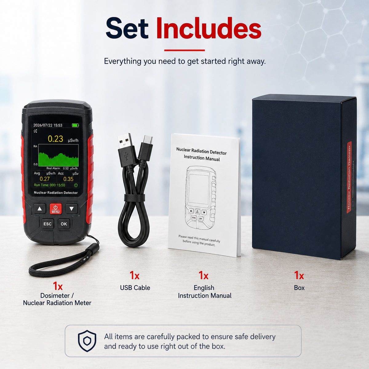GAM-571 Digital Geiger Counter Nuclear Radiation Detector X-ray Gamma Beta Meter with LCD Alarm, Real-time Data Tracking for Geological Surveys, Nuclear Power Plants, Chemical Laboratories, Outdoor environments