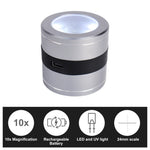 Gem-386 Rechargeable 10X Full Metal Jeweler Optical Magnifying Glass 5 Led Uv Light Scale Loupe Usb