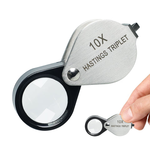 GEM-394 10x Magnification Mini Jewelry Loupe High-quality Hasting Loupe with Optical Glass Triplet Lens, Stainless Steel Body, and Foldaway Pocket Design – Ideal for Stamp & Coin Enthusiasts, Watch Repair, and Hobby Mechanics
