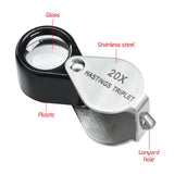 GEM-395 20x Magnification Mini Jewelry Loupe High-quality Hasting Loupe with Optical Glass Triplet Lens, Stainless Steel Body, and Foldaway Pocket Design – Ideal for Stamp & Coin Enthusiasts, Watch Repair, and Hobby Mechanics