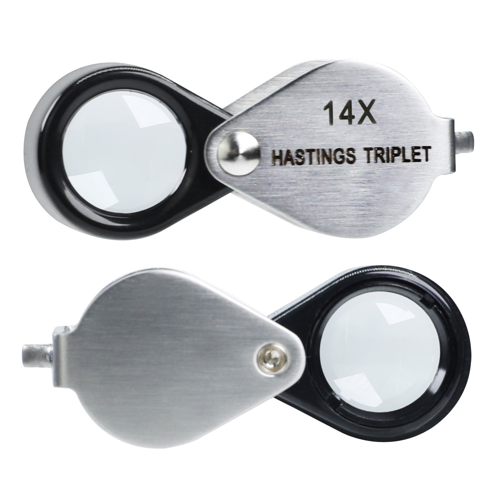 GEM-403 14x Magnification Hasting Jewelry Mini Loupe Optical Glass Triplet Lens Stainless Steel Body Foldaway Pocket Magnifying Tool Stamp & Coin Hobbyists Watch Repair Mechanic