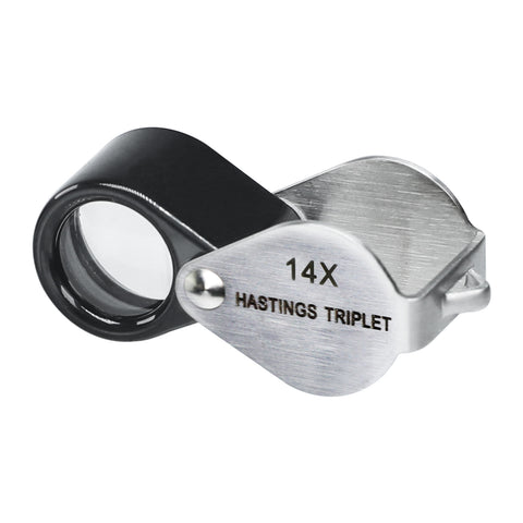 GEM-403 14x Magnification Hasting Jewelry Mini Loupe Optical Glass Triplet Lens Stainless Steel Body Foldaway Pocket Magnifying Tool Stamp & Coin Hobbyists Watch Repair Mechanic