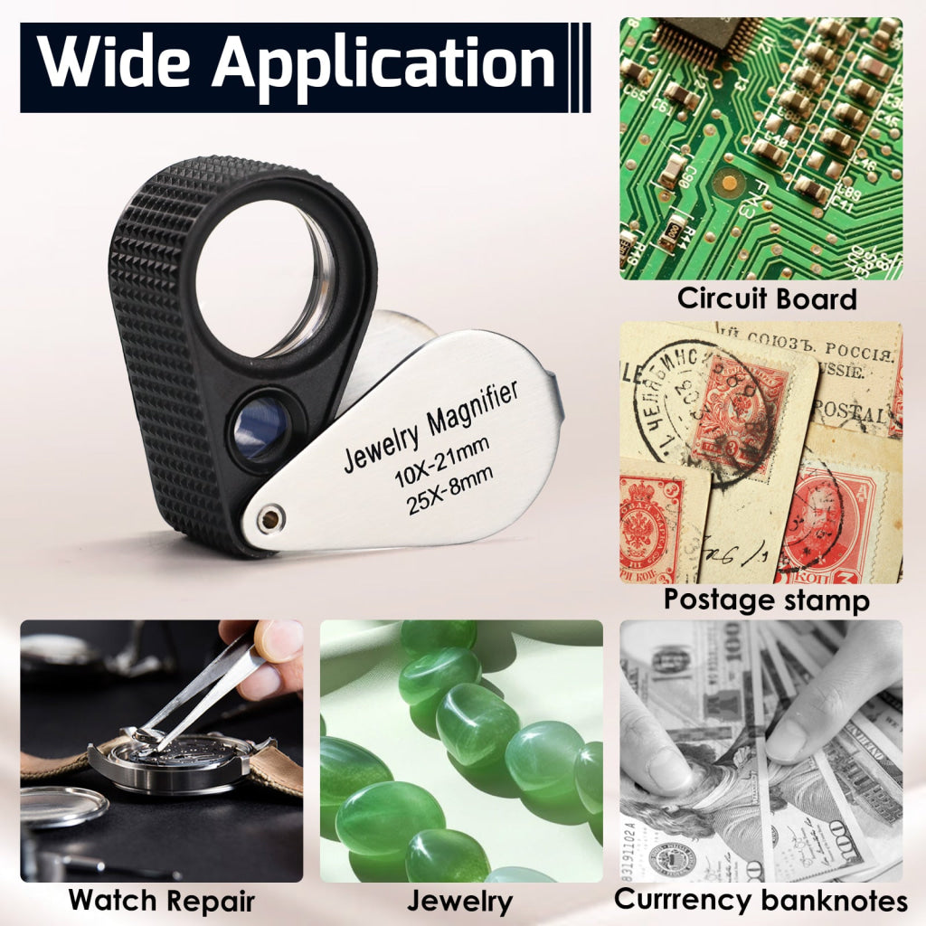 Gem-462 Dual Magnification Jewelry Loupe 10X And 25X Magnifier With 21Mm 8Mm Lens Diameter Jeweller