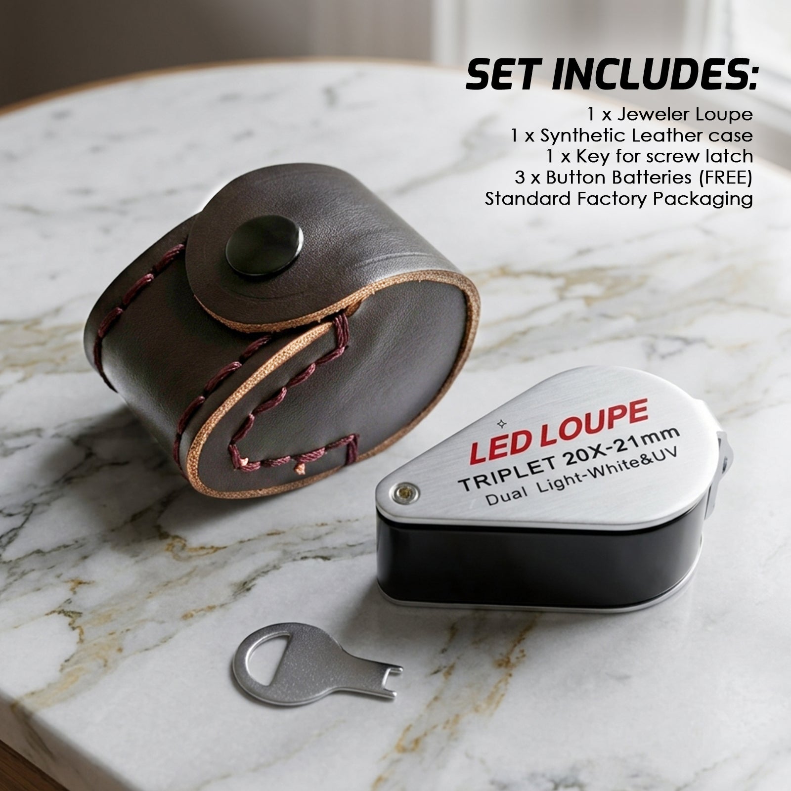 GM21 Mini Jeweler Loupe 20X Magnifier + LED & UV light 21mm lens