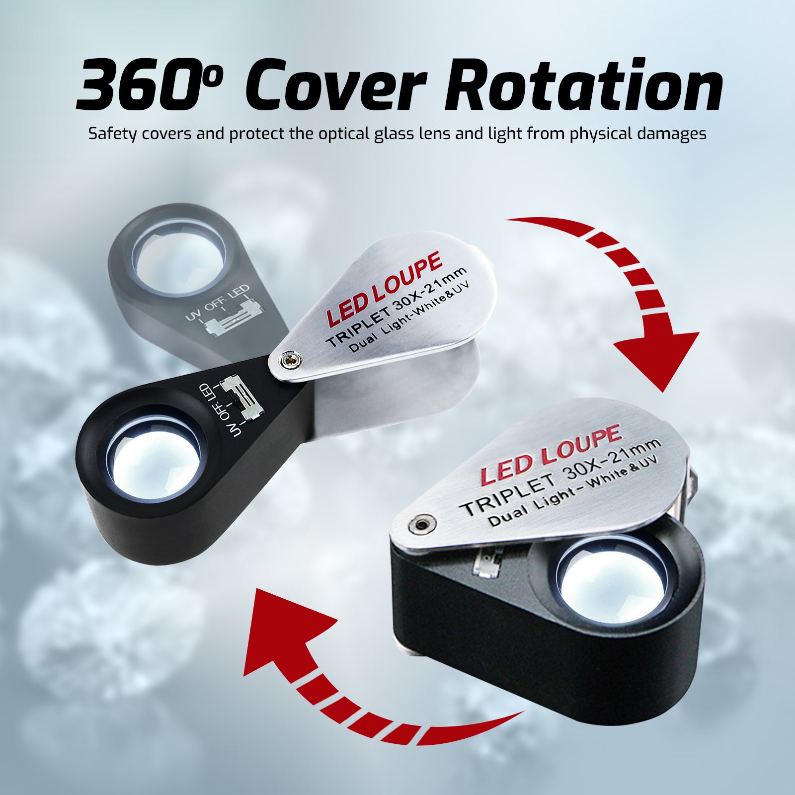 GM31 Mini 30X Jeweler Loupe Magnifier + LED & UV light 21mm lens