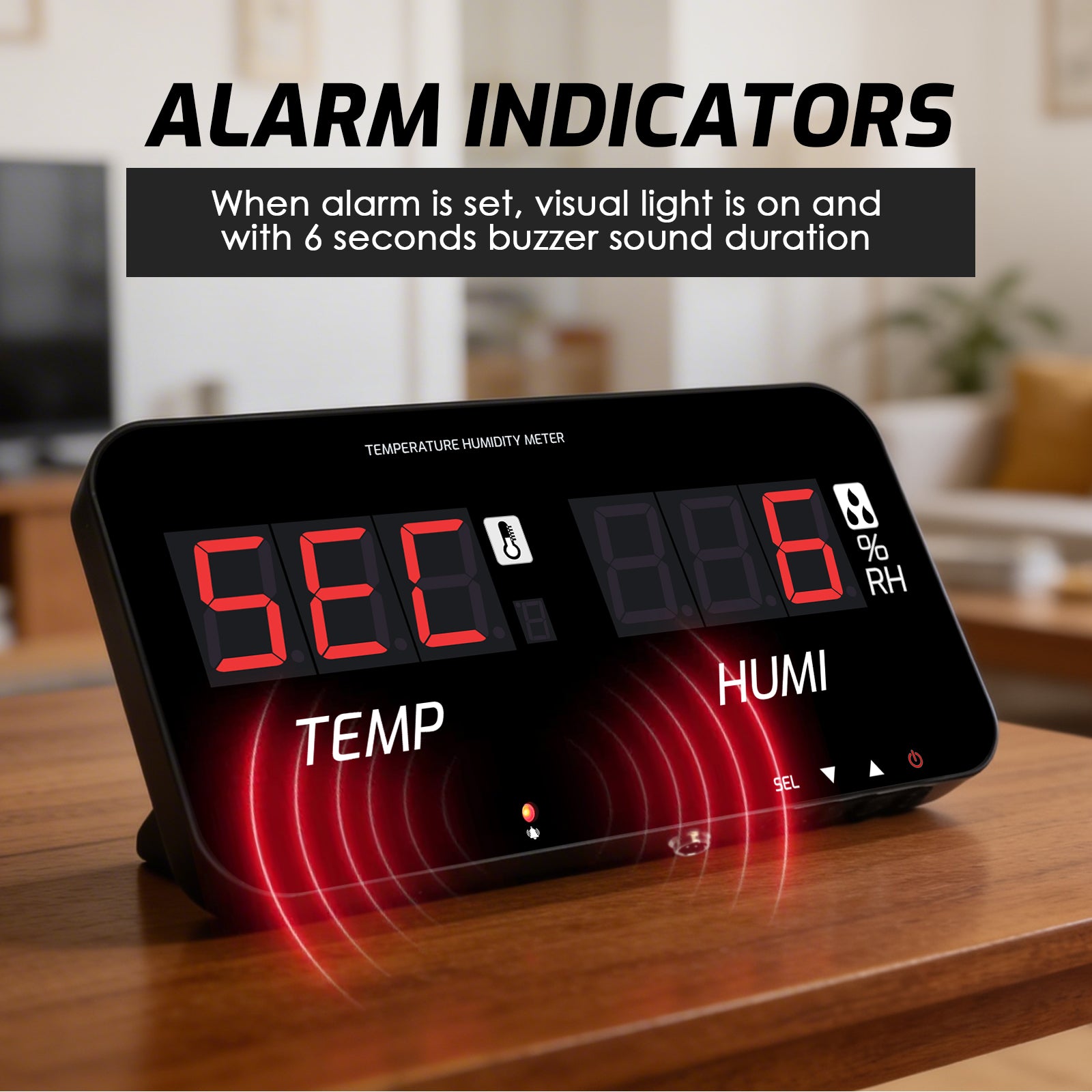 HTM-548 Digital Large Screen Hygrometer Temperature and Humidity Measurement with Adjustable Visual/Audible Alarms with External Sensor Indoor Tester