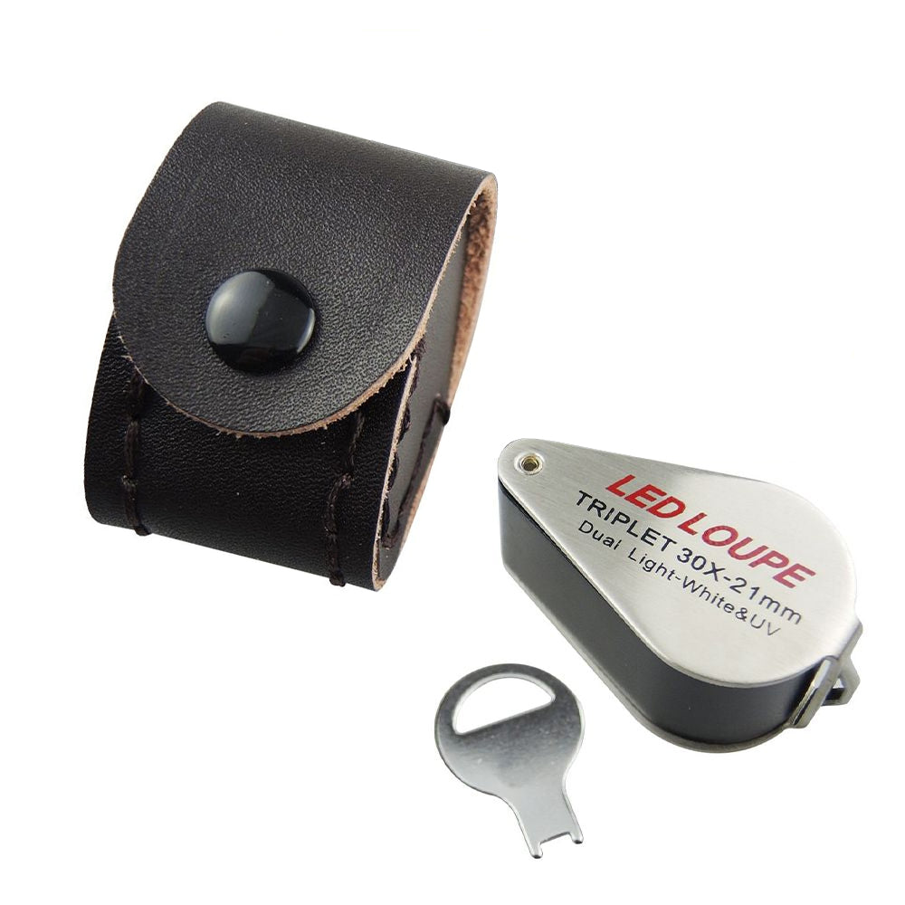 GM31 Mini 30X Jeweler Loupe Magnifier + LED & UV light 21mm lens