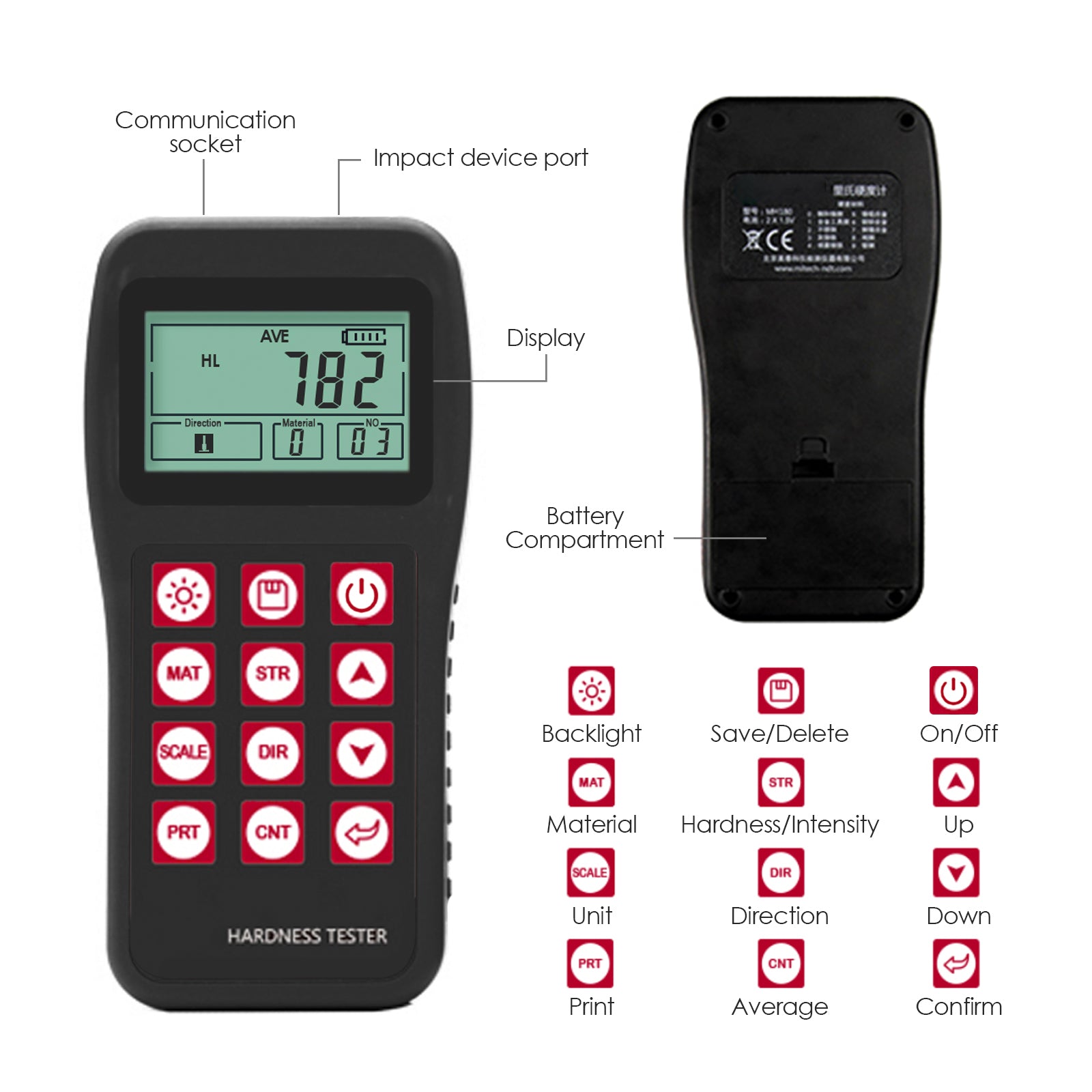 MH180 Mitech MH180 Portable Handheld  Leeb Hardness Tester Meter Gauge 170～960 HLD with 100 Group Data Memory LCD EL background light Support Micro printer