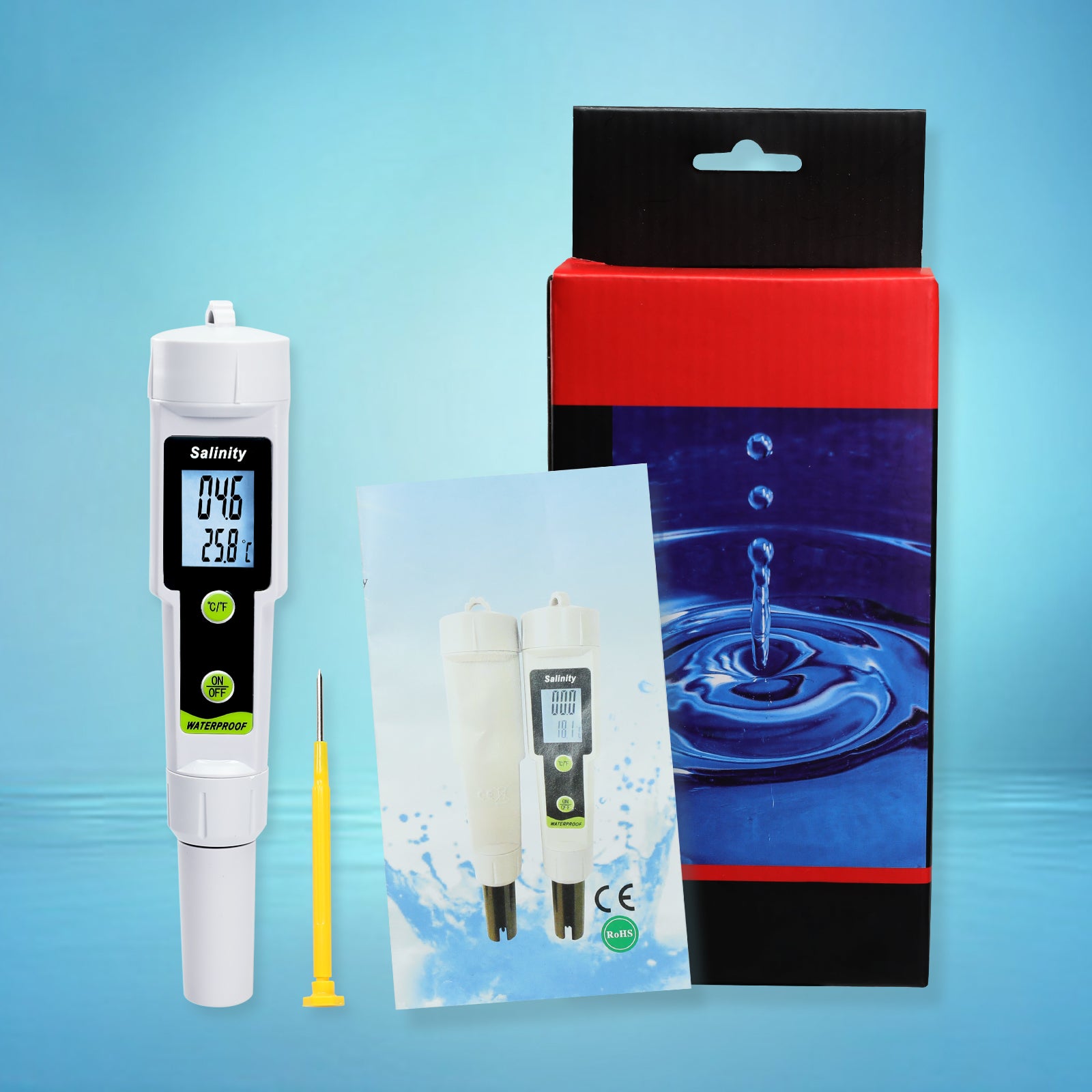 SAL-543 Salinity and Temperature Meter Digital Salinometer 0–199.9 ppt ATC with LCD Backlight, High Precision 2-in-1 Pen Tester for Aquarium, Fish Pond, Marine Tank, and Swimming Pool