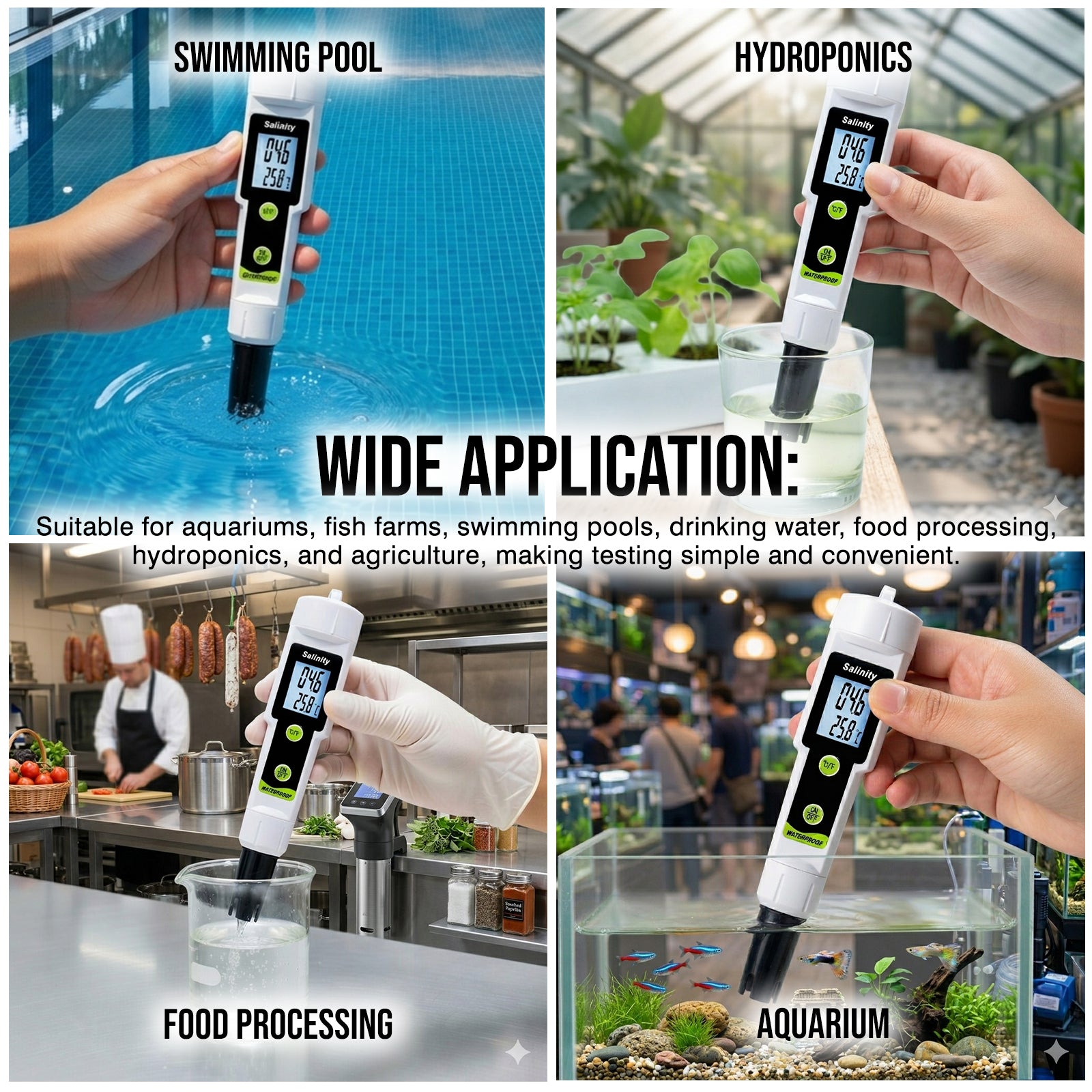 SAL-543 Salinity and Temperature Meter Digital Salinometer 0–199.9 ppt ATC with LCD Backlight, High Precision 2-in-1 Pen Tester for Aquarium, Fish Pond, Marine Tank, and Swimming Pool