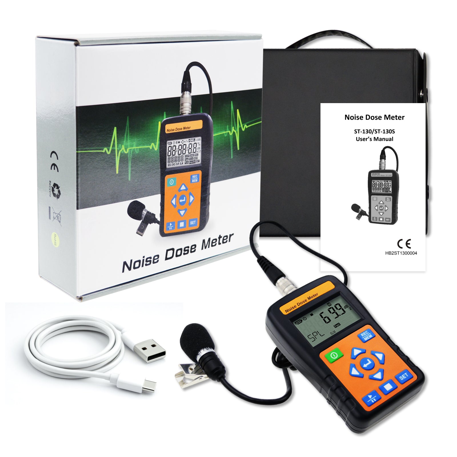 ST-130 Noise Dose Meter Datalogger Sound Level Meter Data Logging A / C / Z Weighting