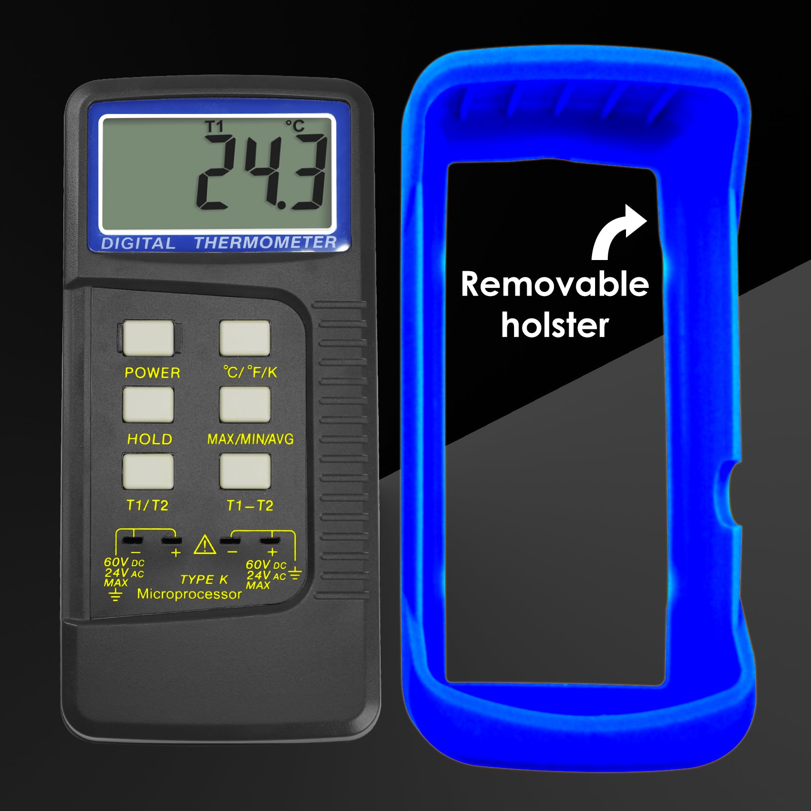 THE-315_2P Digital Thermocouple Temperature K Type Thermometer with 4 Probe (Wired & Stainless Steel) Dual Channel High Temperature Kelvin Scale