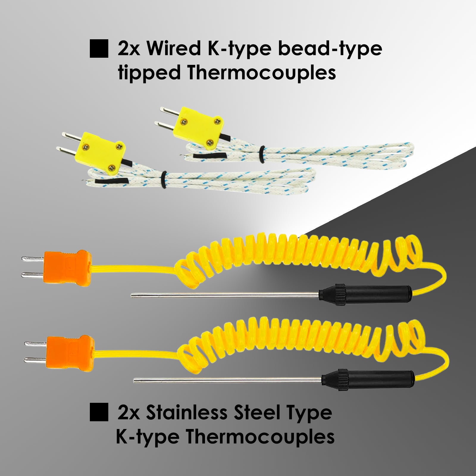 THE-315_2P Digital Thermocouple Temperature K Type Thermometer with 4 Probe (Wired & Stainless Steel) Dual Channel High Temperature Kelvin Scale