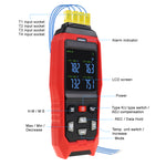 THE-373 K/J Datalogger Thermocouple Thermometer -200~1372°C (-328~2501°F),  4-Channel Display, Real-Time Data Logging, Audible and Visible Alarm, and ADJ Compensation