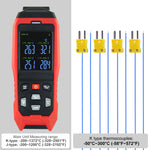 THE-373 K/J Datalogger Thermocouple Thermometer -200~1372°C (-328~2501°F),  4-Channel Display, Real-Time Data Logging, Audible and Visible Alarm, and ADJ Compensation