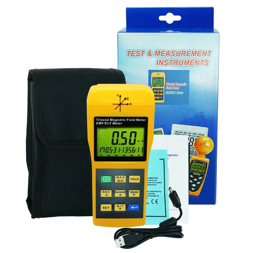 TM-192D Digital Mini Triple Axis 2000Hz EMF ELF Magnetic Field Meter Gauss Meter 2000mG Datalogger with USB PC Software, Electromagnetic Field Detector