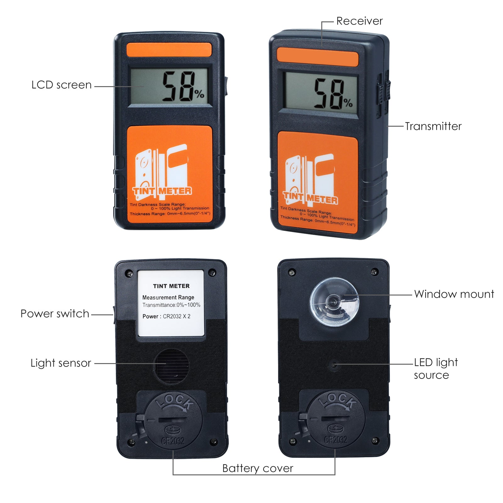 TM-214 Digital Window Tint Meter 100% Visual Light Transmission 4000 Continuous Measurement 6.5mm Thickness Portable Device for Car Window Vehicle Curtains
