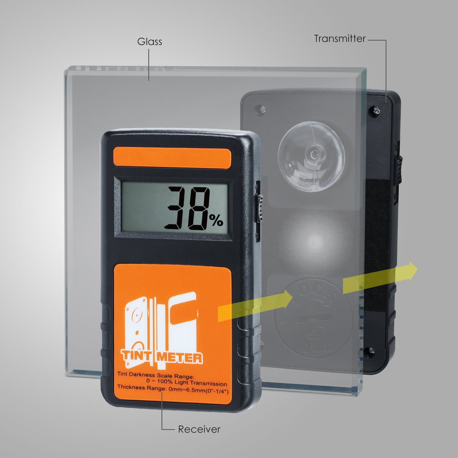 TM-214 Digital Window Tint Meter 100% Visual Light Transmission 4000 Continuous Measurement 6.5mm Thickness Portable Device for Car Window Vehicle Curtains