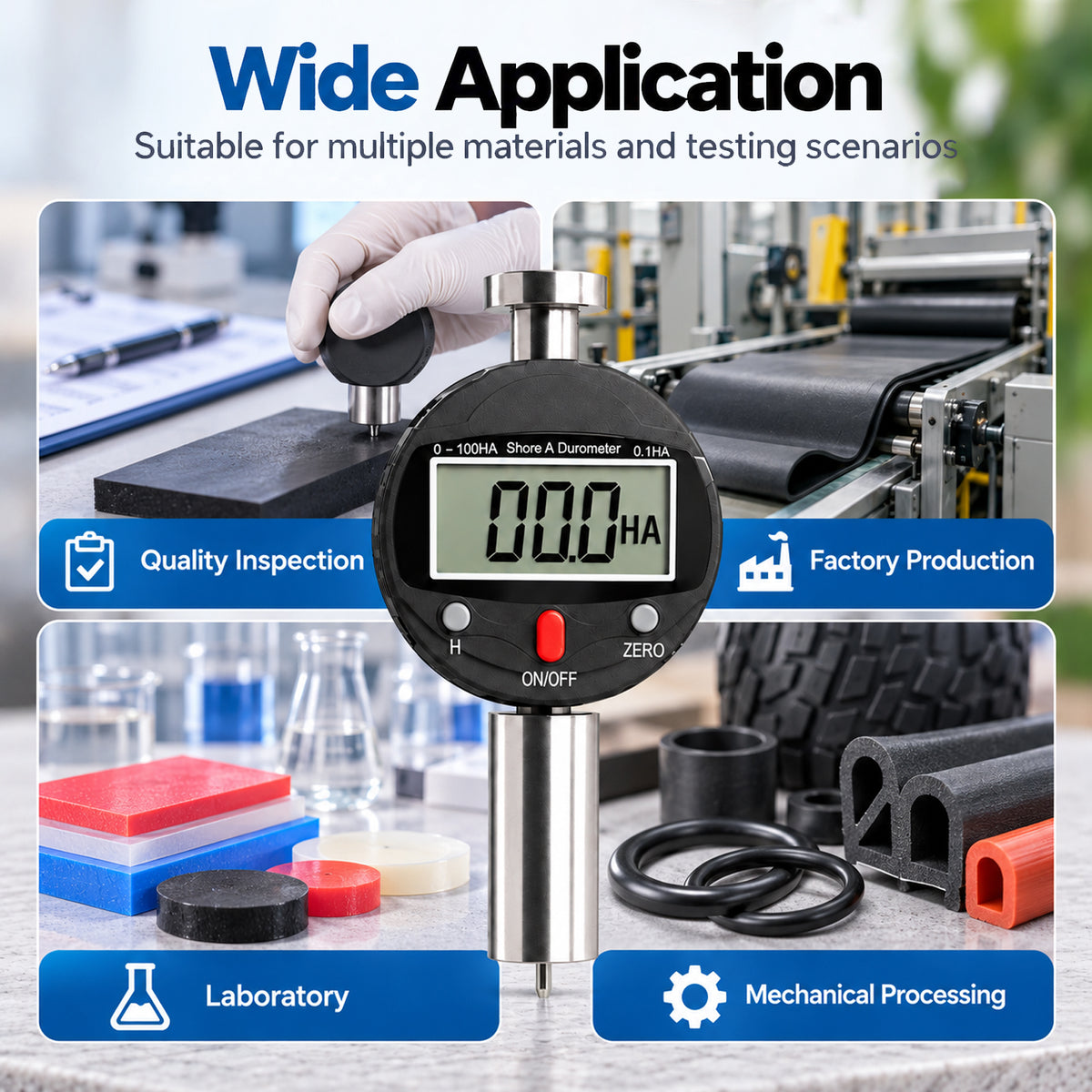 TMG-573A Shore A Durometer Digital Hardness Tester 0-100HA Portable Meter with 0.1HA Resolution, 0-2.5mm Indenter for Testing Soft Rubber, Synthetic Rubber, Polyester, Leather, Wax