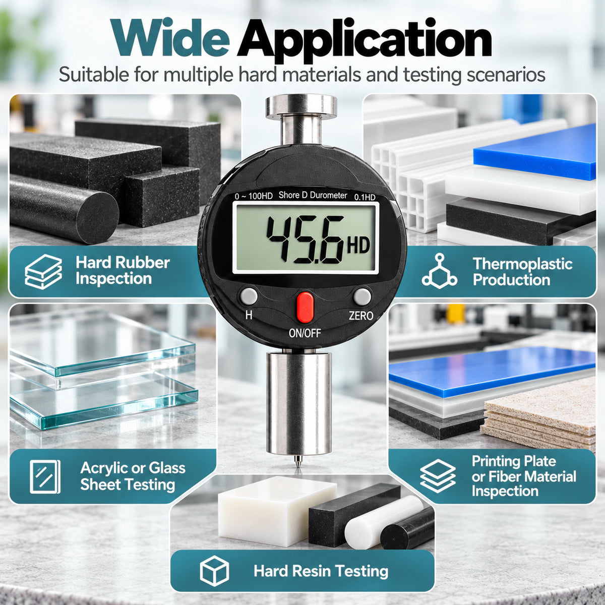 TMG-573D Shore D Durometer Digital Hardness Tester 0-100HD Portable Meter with 0.1HD Resolution, 0-2.5mm Indenter for Testing Hard rubber and Resins, Acrylics, Glass, Elastomers, Printing Plates