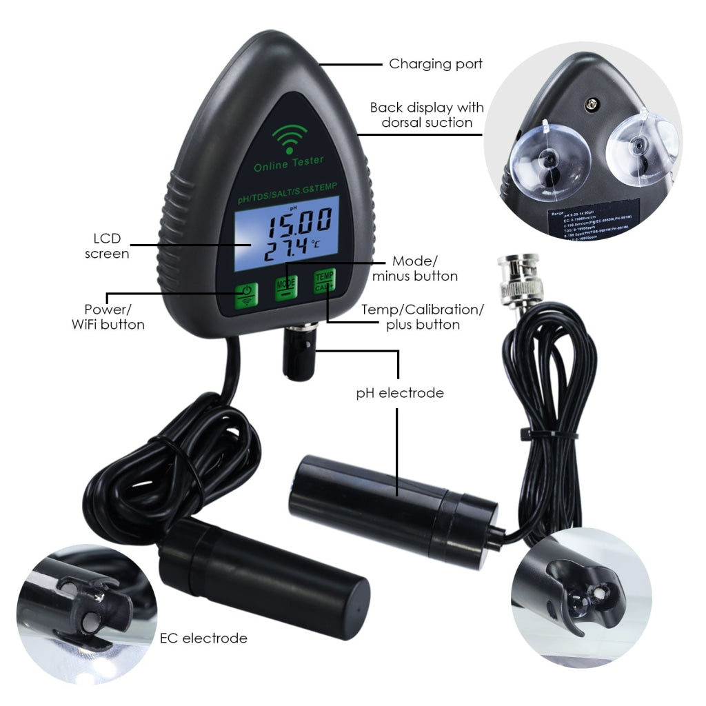 6 In 1 Water Quality Tester With Wireless Remote Monitoring For Ph