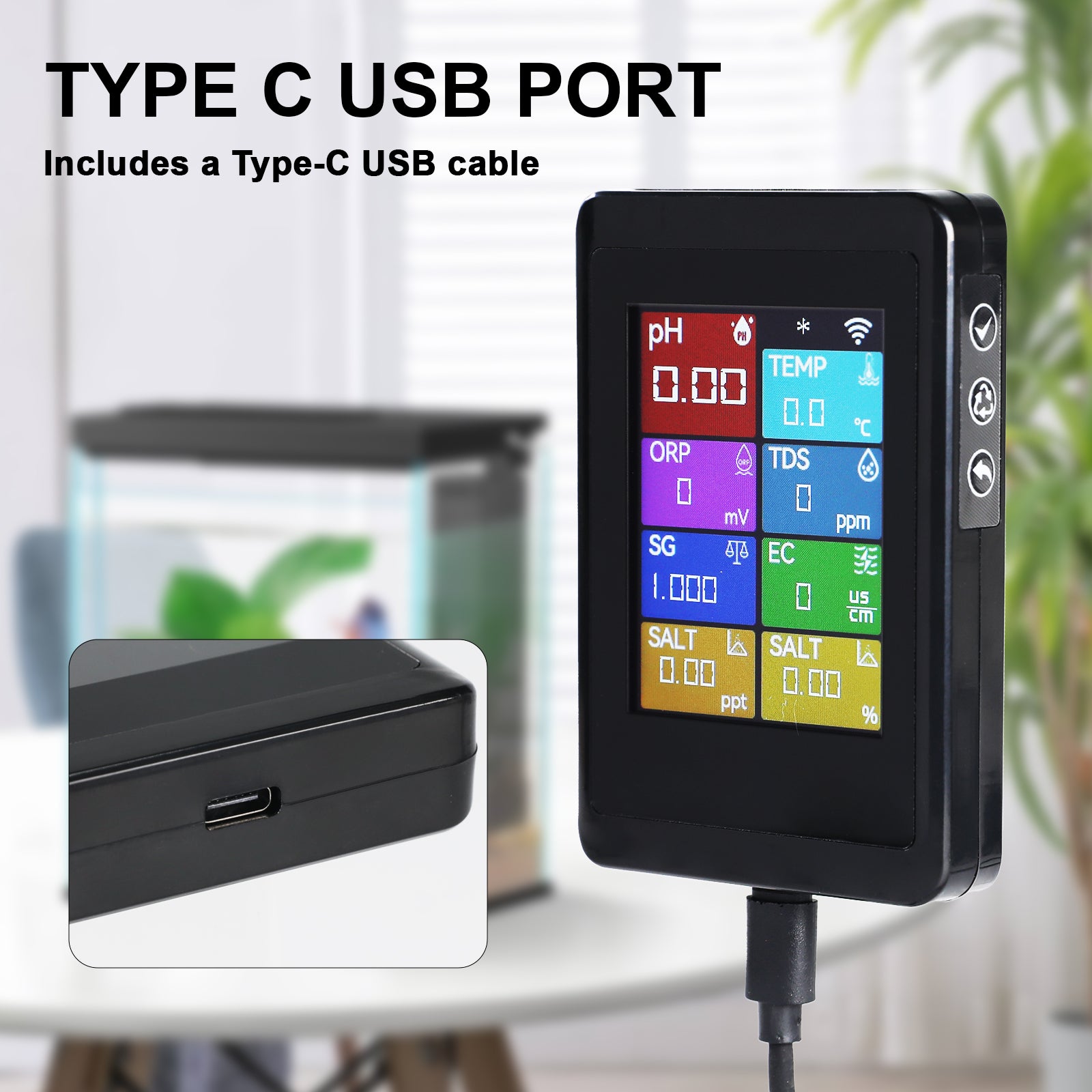 WQM-525 WiFi Smart pH Meter 8-in-1, Multi-Parameter Water Quality Tester for pH/TDS/EC/Salinity/ORP/Temp for Aquarium, Hydroponics, Pool