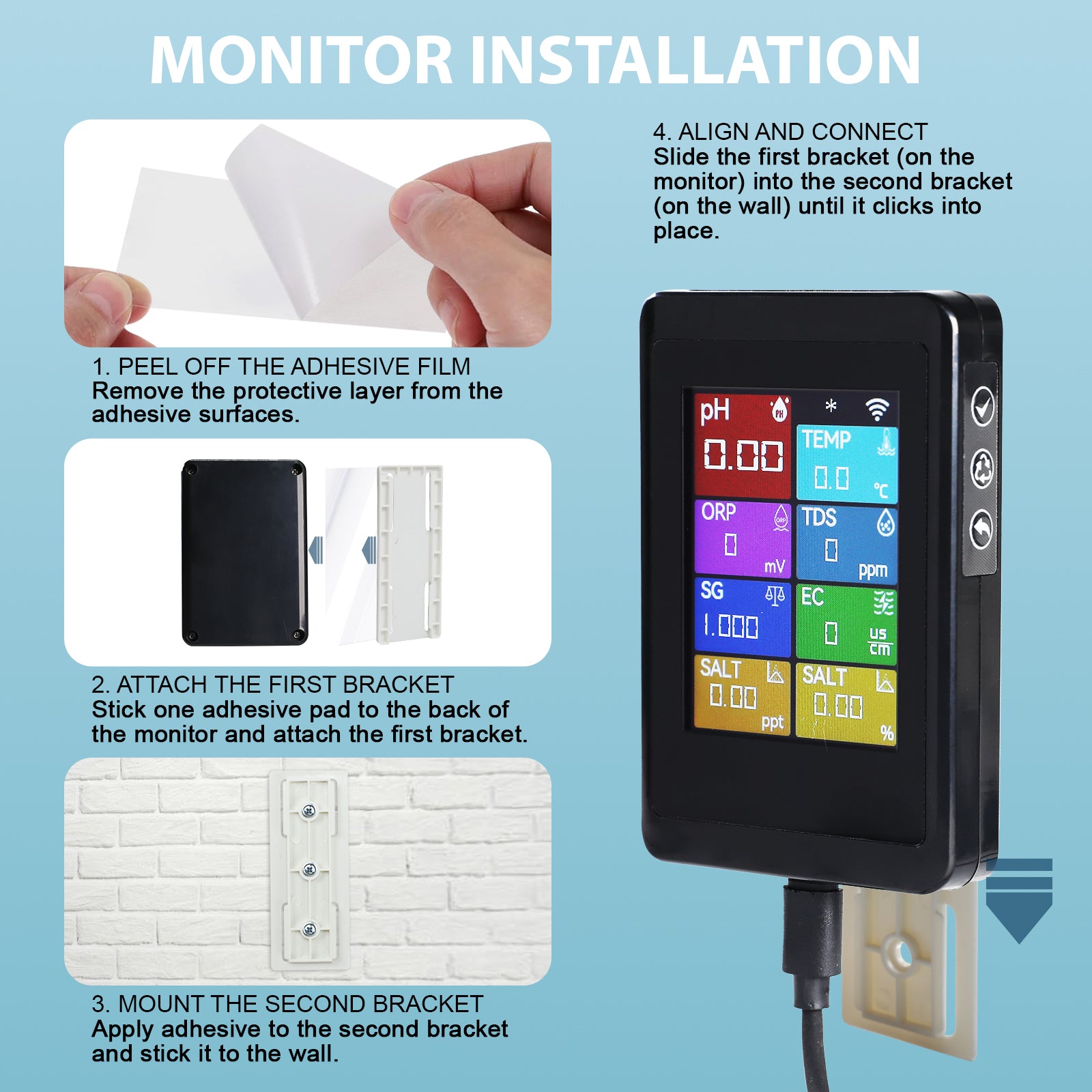 WQM-525 WiFi Smart pH Meter 8-in-1, Multi-Parameter Water Quality Tester for pH/TDS/EC/Salinity/ORP/Temp for Aquarium, Hydroponics, Pool