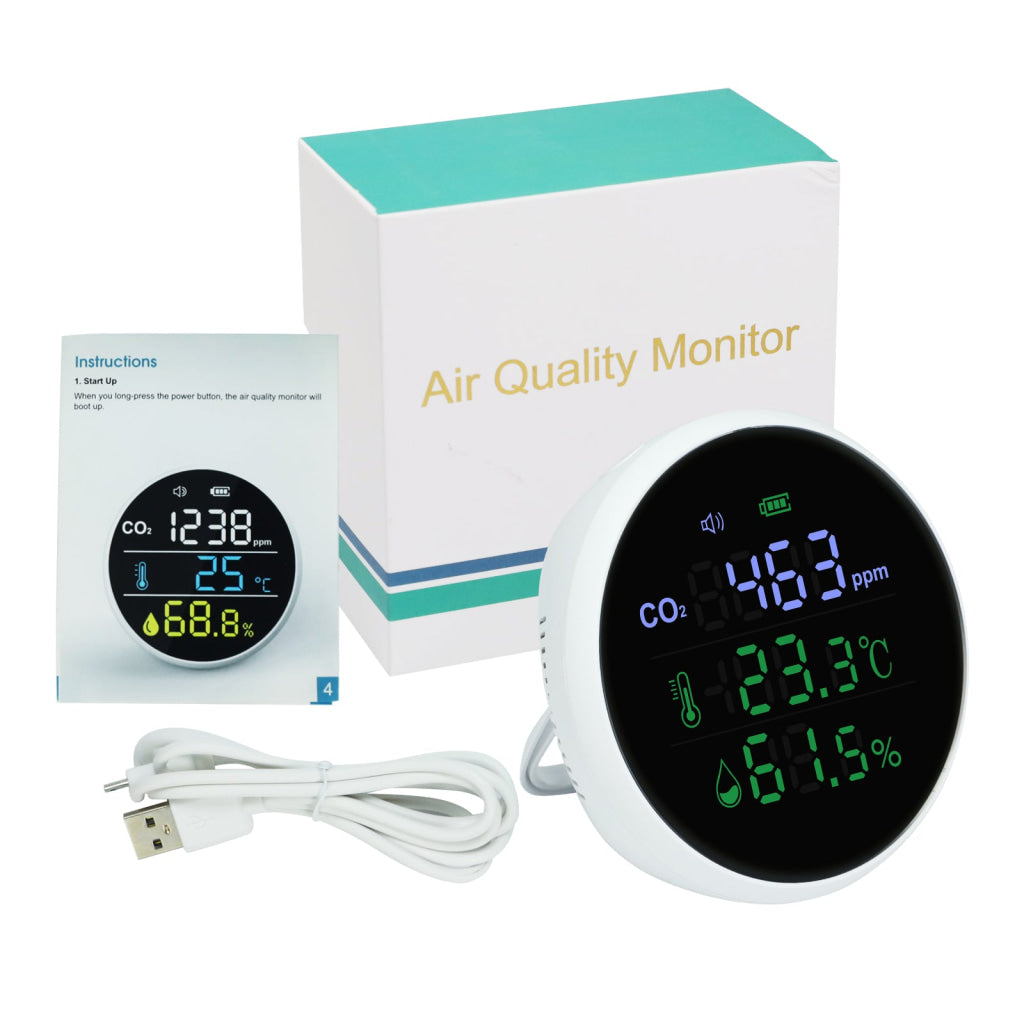 AQM-396 Carbon Dioxide CO2 Monitor Wall Mount Indoor Air Quality Meter Temperature Humidity Tester Colored Large Screen