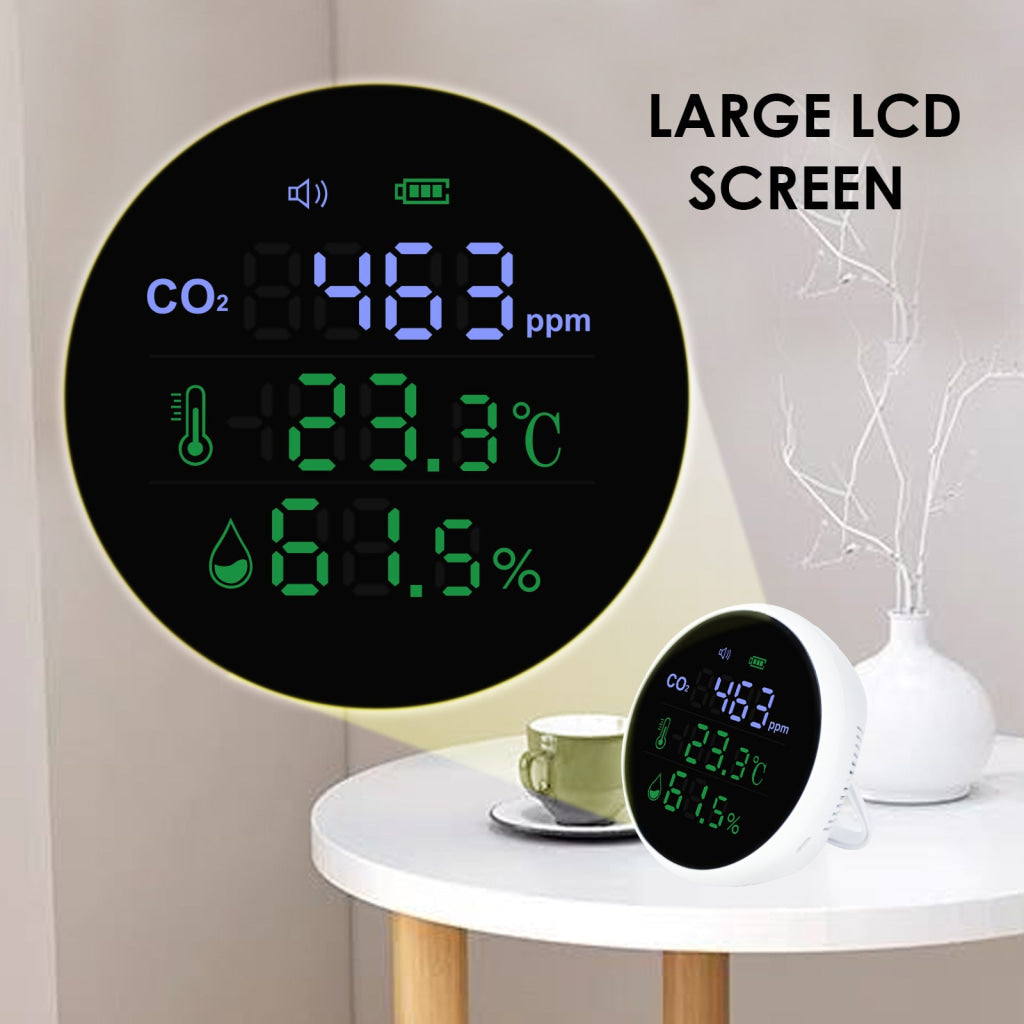 AQM-396 Carbon Dioxide CO2 Monitor Wall Mount Indoor Air Quality Meter Temperature Humidity Tester Colored Large Screen