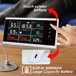 AQM-410 Portable 8-in-1 Indoor Air Quality Monitor CO2/TVOC/HCHO/AQI/PM2.5/PM10/Temp/RH with Time Clock Display in