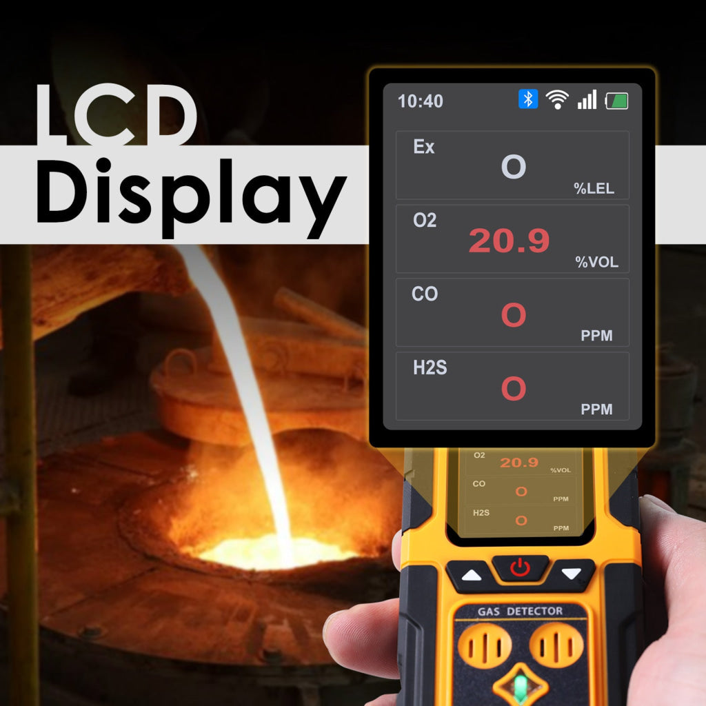 AQM-434 Gas Leak Detector 4-in-1 H2S|EX|O2|CO Tester Analyzer Instant Alerts Audible Light Vibration Alarm Natural