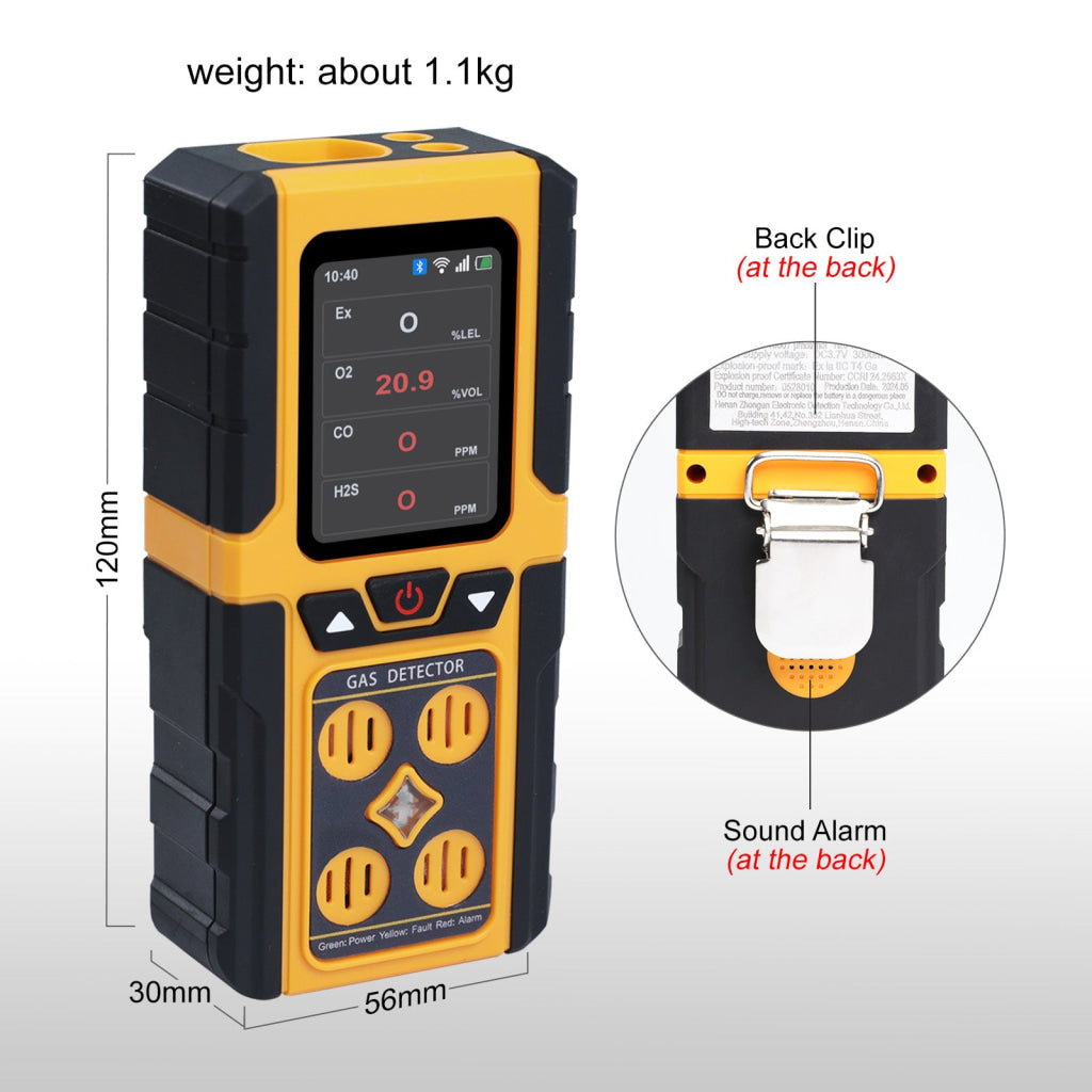 AQM-434 Gas Leak Detector 4-in-1 H2S|EX|O2|CO Tester Analyzer Instant Alerts Audible Light Vibration Alarm Natural