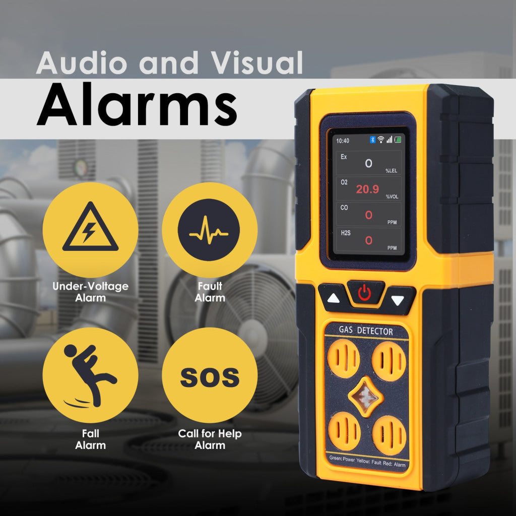 AQM-434 Gas Leak Detector 4-in-1 H2S|EX|O2|CO Tester Analyzer Instant Alerts Audible Light Vibration Alarm Natural