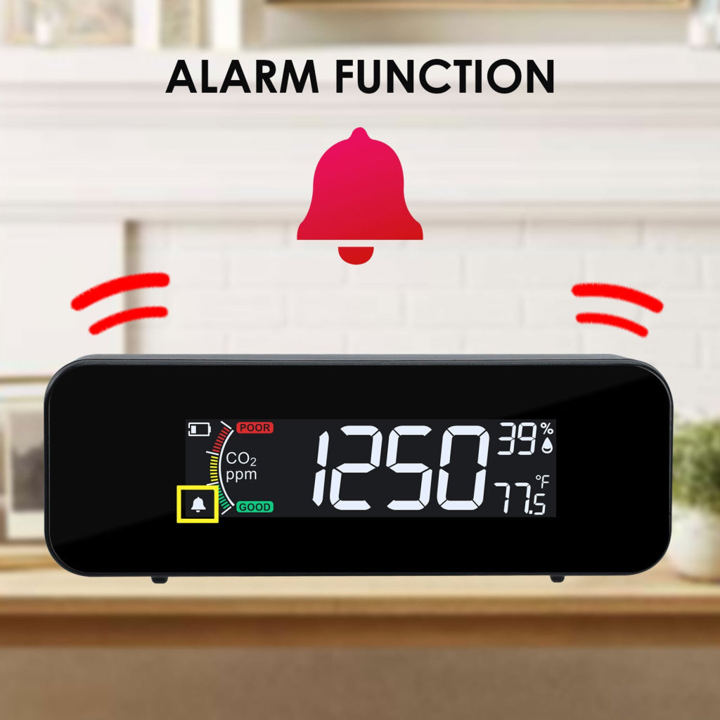 AQM-481 Portable CO2 Monitor with Temperature & Humidity Measurement NDIR Sensor Technology 3-Color Air Quality Alert