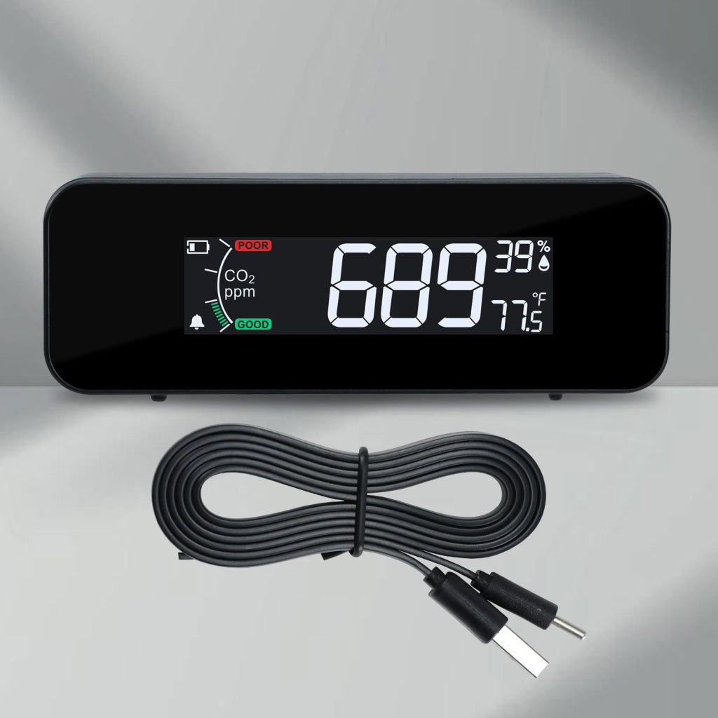 AQM-481 Portable CO2 Monitor with Temperature & Humidity Measurement NDIR Sensor Technology 3-Color Air Quality Alert
