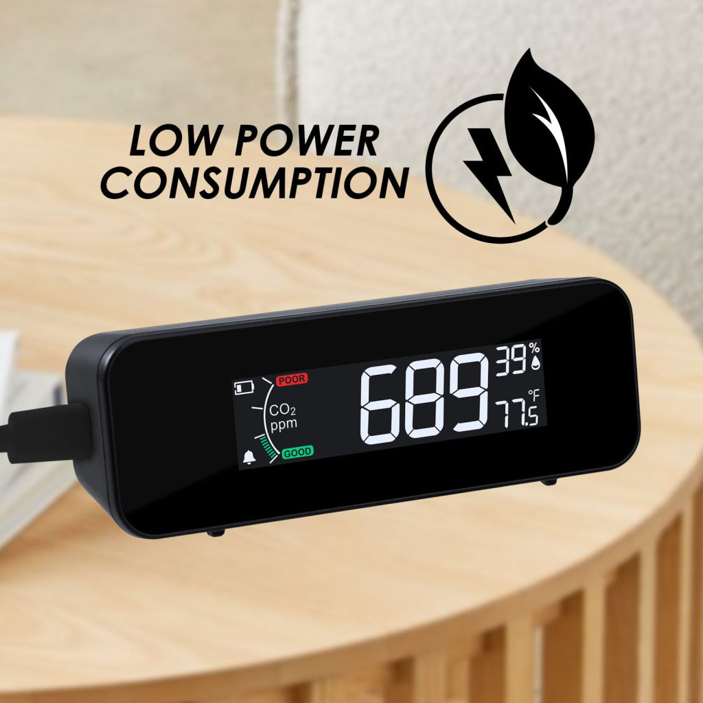 AQM-481 Portable CO2 Monitor with Temperature & Humidity Measurement NDIR Sensor Technology 3-Color Air Quality Alert