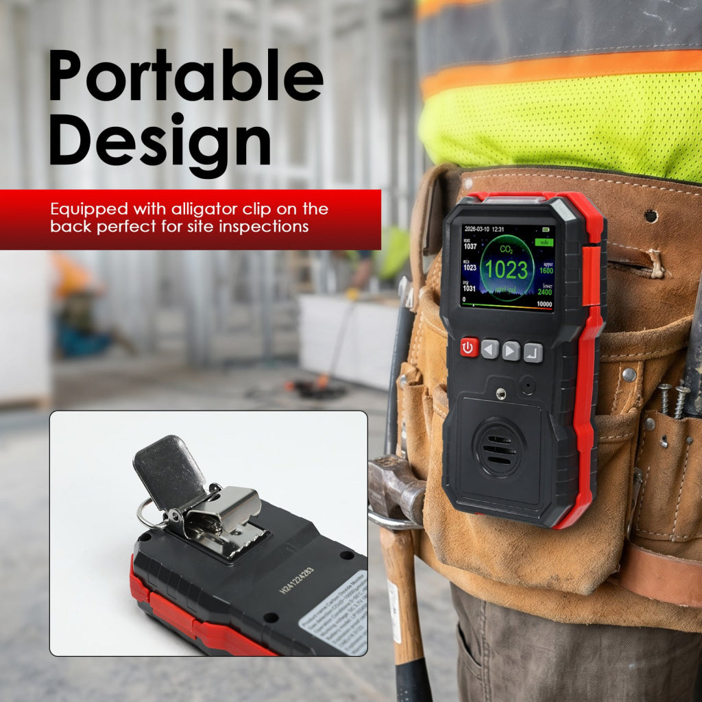AQM-551 Portable CO2 Detector Carbon Dioxide Gas Monitor 0~10000ppm with Alarm Indicator 7605 Data Logging Capacity