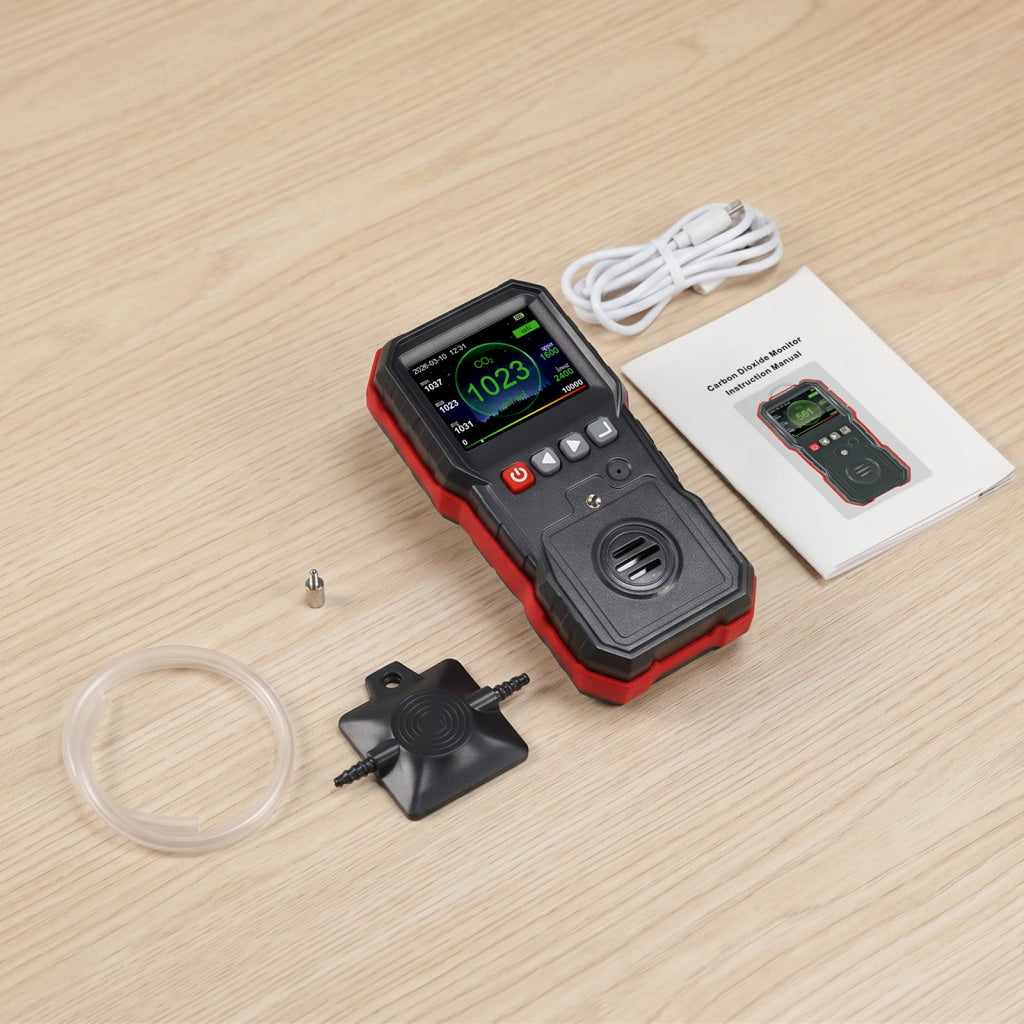 AQM-551 Portable CO2 Detector Carbon Dioxide Gas Monitor 0~10000ppm with Alarm Indicator 7605 Data Logging Capacity