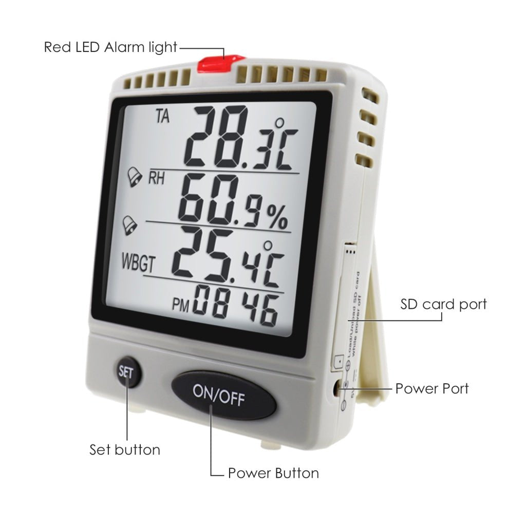 AZ87797 AZ87797 WBGT SD Card Datalogger Temperature Humidity Meter Desktop / Wallmount Logger with 8GB SDHC Card LED Audible Alarm Real time Logging - Gain Express