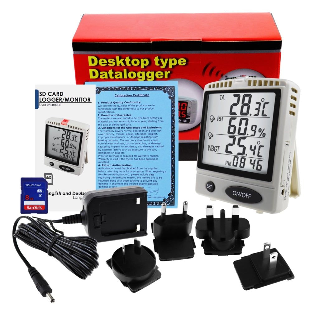 AZ87797 AZ87797 WBGT SD Card Datalogger Temperature Humidity Meter Desktop / Wallmount Logger with 8GB SDHC Card LED Audible Alarm Real time Logging - Gain Express