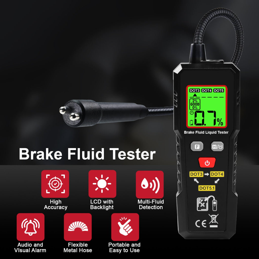 BFT-505 Brake Fluid Tester 0~4% Range Digital Brake Oil Detector for DOT3 DOT4 DOT5.1 Color Backlight & Buzzer Alarm